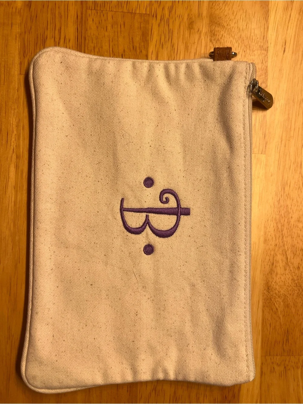 thirty-one Natural Canvas Cosmetic Pouch with Purple Monogram